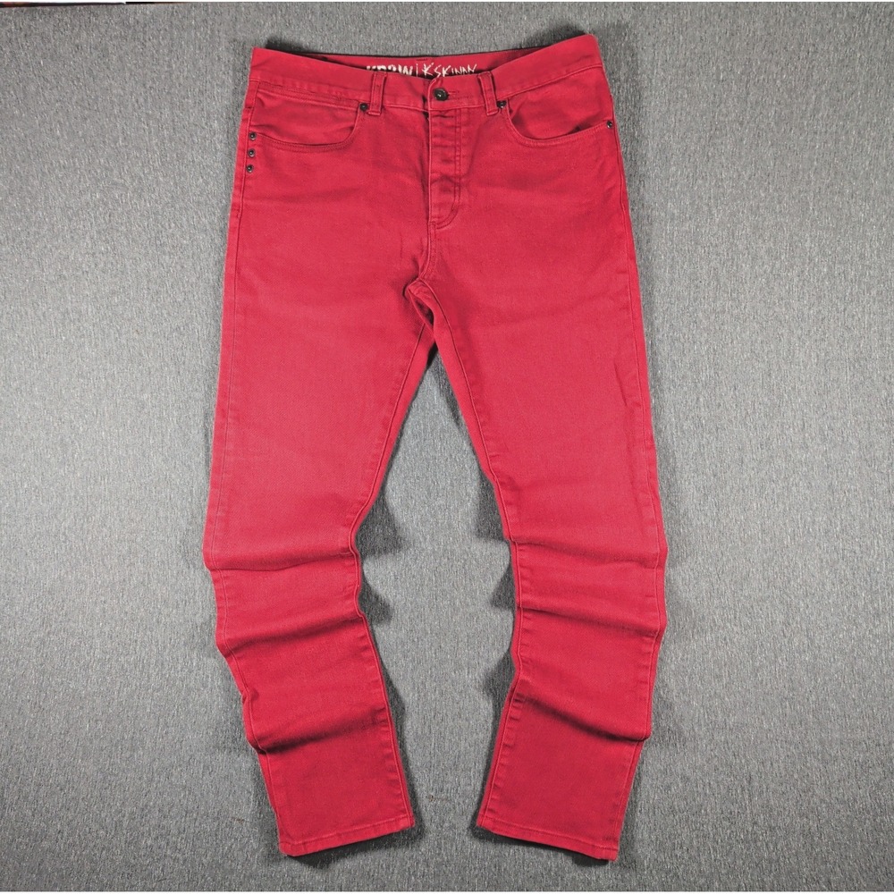 Y2K KR3W K Skinny Jeans Mens 34 Red Jim Greco Skater Grunge KREW Muska